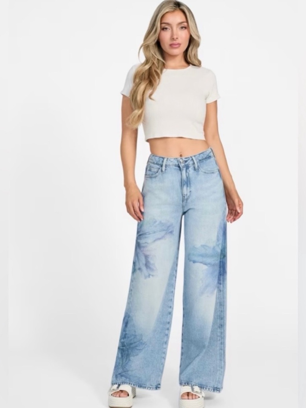 Guess Light Blue Tie-Dye Wide Leg Jeans
